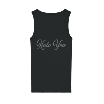 Black tank top with 'Hate You' text on a white background